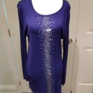 LONG Purple Tunic with Beading on Front Never Worn